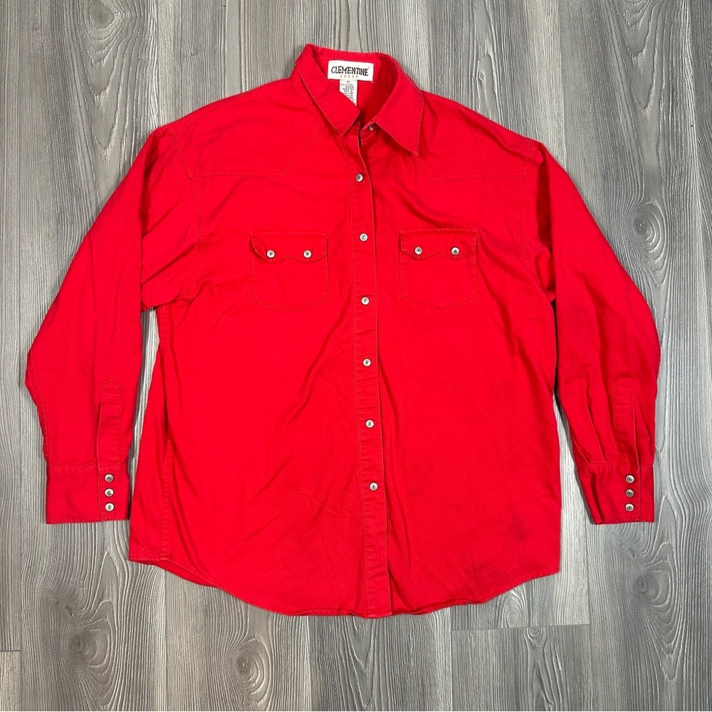 Clementine Red Cotton Western Button Down Long Sleeve‎ Shirt Size M